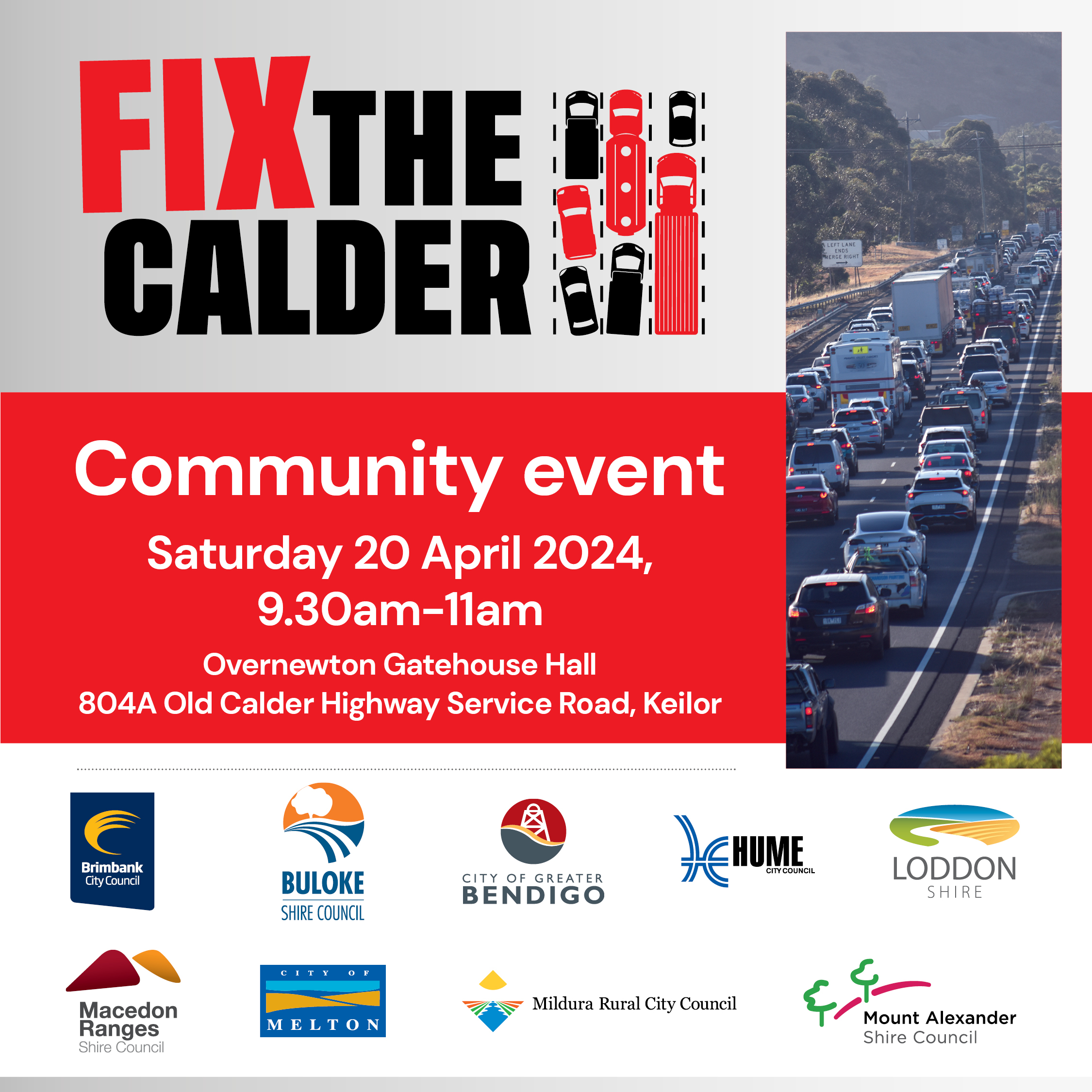 Fix the Calder Community Event. 20 April 9:30-11am at Overnewton Gatehouse Hall, Keilor.
